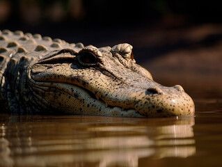 Obraz premium close shot of crocodile in the water in the jungle. Generated by AI