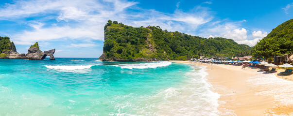panoramic view of atuh beach in nusa penida, 