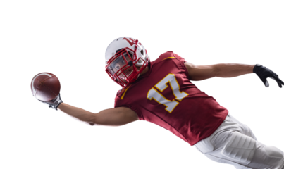 Horisontal banner for website header. Visual with American football player banner on black background. Template for a sports marketing with copy space. Mockup for betting advertisement.