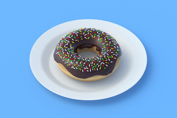 Donut on plate. Fast food concept. Food delivery. Unhealthy snack.  3d render