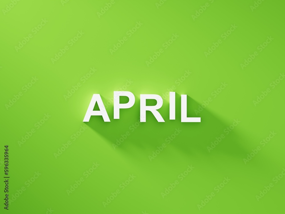 Wall mural april text word on green background with soft shadows, calendar background