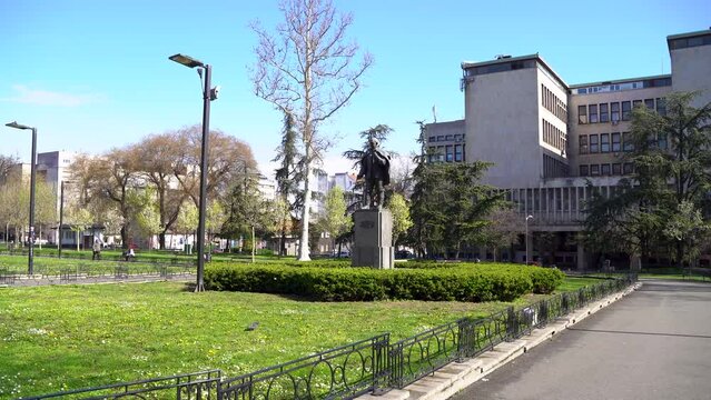 Monument to Jovan Cvijic in Student Park. Belgrade, Serbia - April 2, 2023.