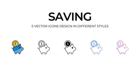 Saving Icon Design in Five style with Editable Stroke. Line, Solid, Flat Line, Duo Tone Color, and Color Gradient Line. Suitable for Web Page, Mobile App, UI, UX and GUI design.