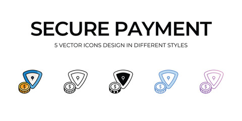 Secure Payment Icon Design in Five style with Editable Stroke. Line, Solid, Flat Line, Duo Tone Color, and Color Gradient Line. Suitable for Web Page, Mobile App, UI, UX and GUI design.