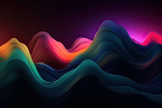 gradient wallpaper with multiple layers and show shadows, abstract, dark colors, noise, blur, bokeh, simple, fluid, mountain shapes - Generative AI