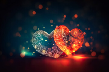 Shiny hearts with bokeh lights on background. Flyers, invitation, posters, brochure, banners