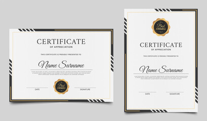 Elegant certificate of achievement template design. Clean certificate border template with gold badge. Vector diploma award illustration - obrazy, fototapety, plakaty