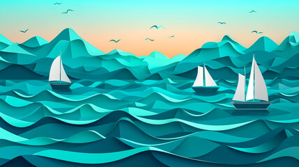 Fototapeta na wymiar Creative background with sails on the sea, generative AI.
