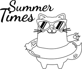 Cartoon summer outline cute kawaii animals cat