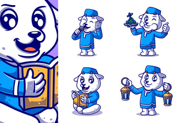 Cute Muslim Sheep Cartoon Character Set