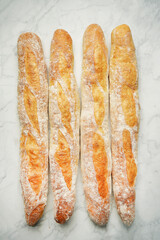 Fresh baguette bread, close-up. French loaf of bread