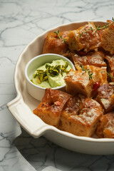 Fresh pastries with pistachio cream, close-up