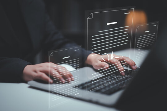 Electronic signature concept, business people sign electronic documents on digital documents, paperless office, future business contract signing.	
