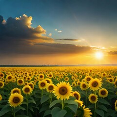 Yellow sunflower field created with Generative AI technology