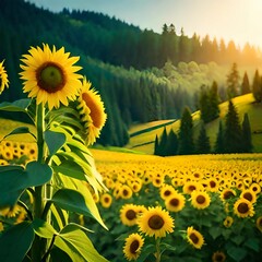 Closeup sunflower field created with Generative AI technology