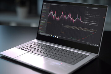 Laptop with charts and graphs on screen, Generative AI	
