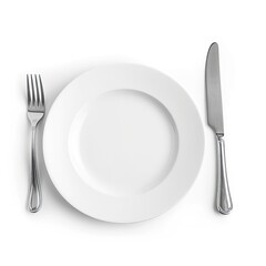 plate and cutlery isolated on white background, generative ai