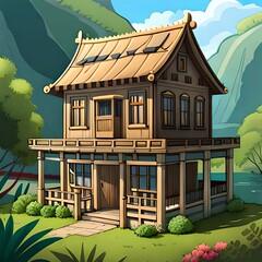 Traditional village house created with Generative AI technology