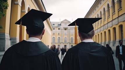 Student graduates of the university, Graduation day Concept. back view. generative ai