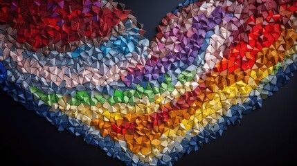 Vibrant multicolor mosaic of hands forming a heart shape, symbolizing unity and diversity, generative ai