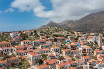 Fototapeta na wymiar Aerial panoramic photo of the island of Chalki Greece.