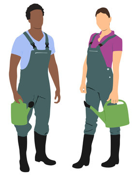 Pair of male and female gardener in uniform.