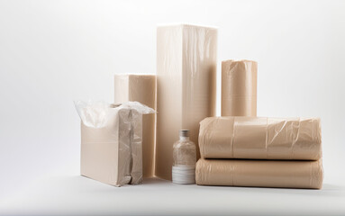 mock up packages, vacuum and Bubblewrap and Paper and Plastic and Made of cardboard,generative ai.