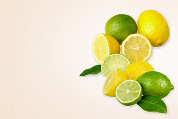 Whole and sliced juicy lemon fruit