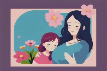 Mother and daughter illustration, Mother's Day illustration