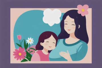 flat illustration of mother and her daughter, mother's day illustration