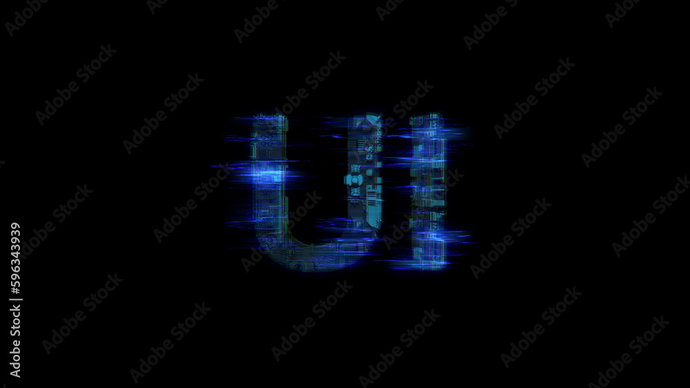 Fototapete cybernetical electrical light shining text UI in glitch style, isolated - object 3D rendering