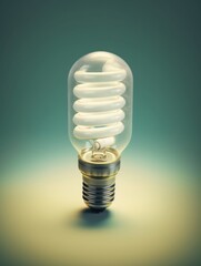 A compact fluorescent bulb icon with translucent glass isometric. Generative AI