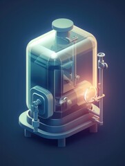 A boiler icon with translucent glass isometric view. Generative AI