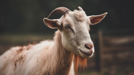 Fototapeta premium Goat portrait, copy space, background space. Generative AI