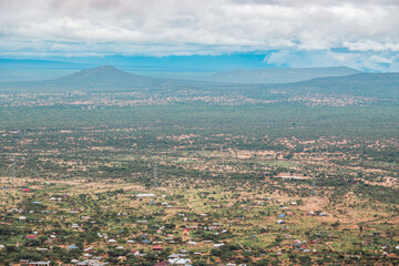 Aerial view of Longido Township in rural Tanzania
