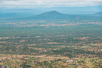 Aerial view of Longido Township in rural Tanzania