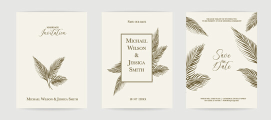 Marriage design template with custom names in frame with bamboo tree. Vector illustration.