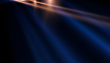 Dark blue neon light with rays of gold abstract night empty scene. The effects of light in the dark. 
