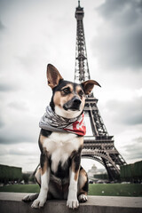 Dog in front of Eiffeltower