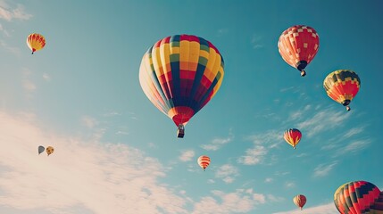 Fototapeta premium A joyful hot air balloon festival with colorful balloons soaring high in the sky during Hot Air Balloon Day, generative ai