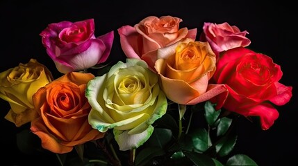  Beautiful blooming roses in various colors, celebrating Rose Month and symbolizing love and friendship, generative ai