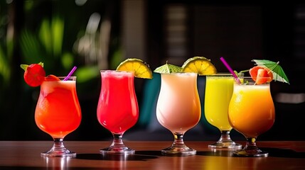  Fresh cocktails and tropical juice drinks, generative ai
