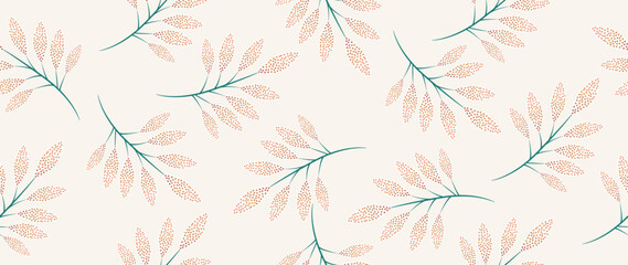 Vector illustration. Modern leaf pattern. Seamless pattern on a light background with leaves in polka dots. Perfect for print, textile, cover, card, poster and more.