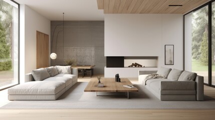 Fototapeta na wymiar Modern minimalist interior design, featuring clean lines, natural materials, and a neutral color palette, generative ai