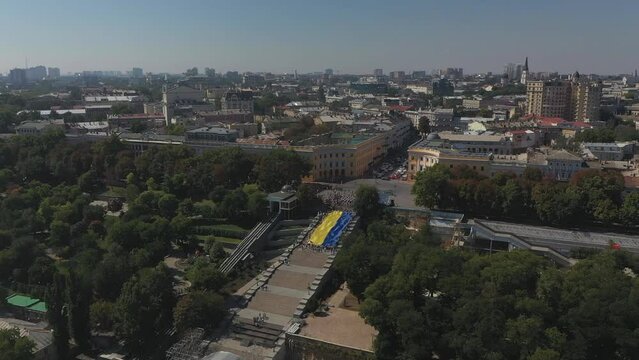 Odessa flag of Ukraine on the Potemkin stairs