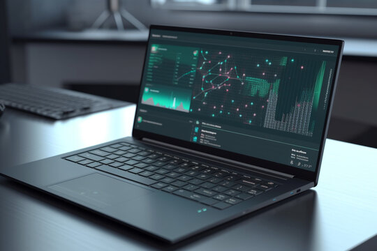 Laptop with market research and analytics, Generative AI	