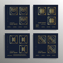 Cover for book, brochure, booklet, flyer, poster, folder. Modern geometric design with golden lines. Set of square format vector templates.