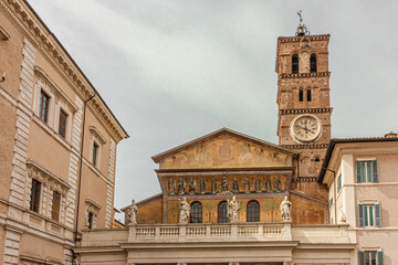 Facade of Saint Mary in Trastevere Basilica. Rome, Italy