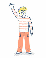 笑顔で手を振る若い男性