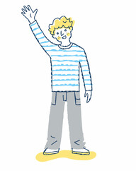 笑顔で手を振る若い男性